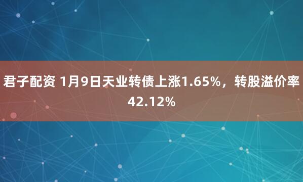 君子配资 1月9日天业转债上涨1.65%，转股溢价率42.12%